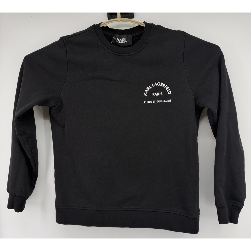 Karl Lagerfeld Long Sleeve Cotton Pullover Crew Neck Sweatshirt Black Medium